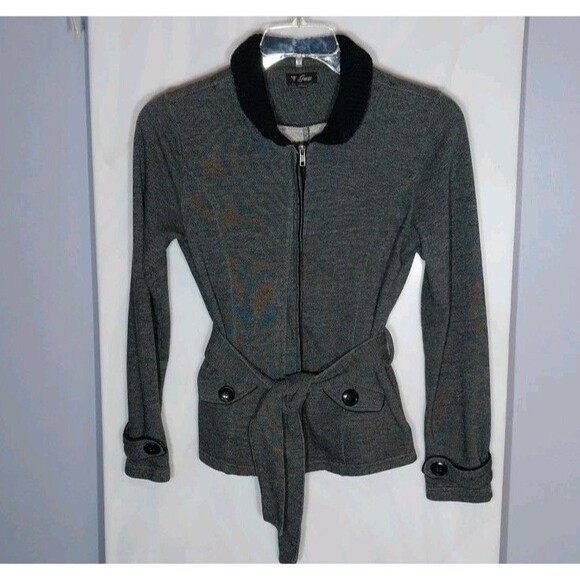 Guess Women's Knit Jacket L Heathered Charcoal Belted Business Casual Timeless - Picture 1 of 9